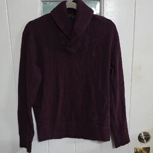 Polo Ralph Lauren Men's Sweater Wine Shawl Button Collar Pony Sz S EUC